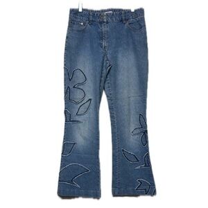 S. Oliver Pants Denim Embroidered Floral Patch Flare Blue Jeans